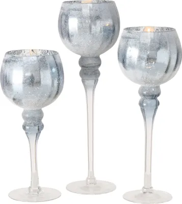Produktbild von Boltze Windlicht Set Manou 3-teilig blau Deko-Gläser Kerzen Weihnachtsdekoration