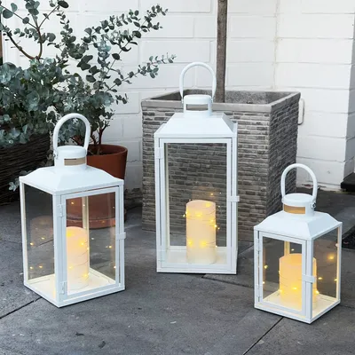 Produktbild von 3er Gartenlaternen Laternen Metall Windlicht Weiß H24/33/41cm