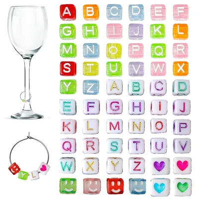 Produktbild von Weinglas-Anhänger 360 stk. Alphabet Herz Getränke-Marker mit 60 Schnallen Acryl Party Deko