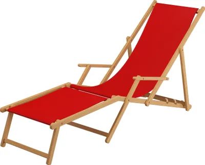 Produktbild von Liegestuhl rot Fußablage Kissen Deckchair klappbar Sonnenliege Holz Gartenliege 10-308 N F KD