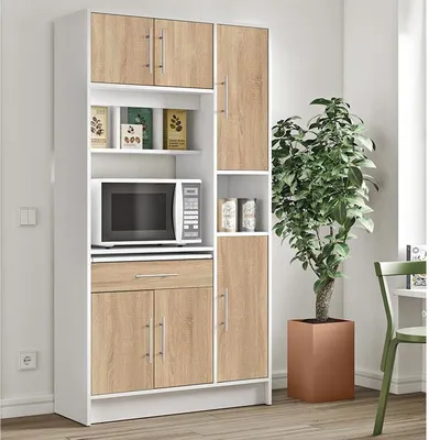 Image de Buffet de cuisine Armoire Buffet 5 portes & 1 tiroir - Blanc & Bois - MADY