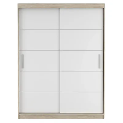 Produktbild von Schwebetürenschrank Kleiderschrank Schrank 150 cm Sonoma/Weiß mit Zierleisten und LED-Beleuchtung Vista 06