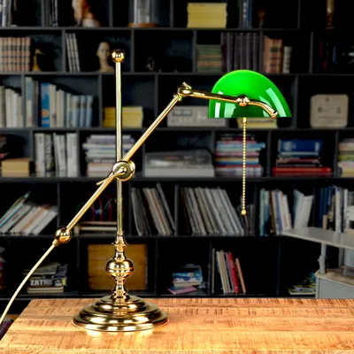 Produktbild von Bankerlampe 47 cm E27 Grün Glas Messing Jugendstil Bankerleuchte