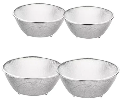 Image de INF Ensemble de 4 passoires empilables en acier inoxydable – Maille fine, sur pied, pour riz, légumes et fruits