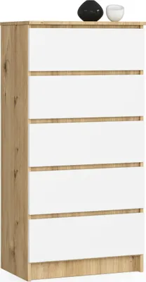Produktbild von Kommode AKORD K60 Eiche Artisan 60 cm 5 Schubladen Front Weiß B60 x H121 x T40 cm