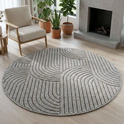 Produktbild von Carpetsale24 Teppich Wohnzimmer Boho Design Bouclé Schlingenflor Skandi Stil Robust Superweich für Schlafzimmer, Grösse: 120 cm Rund
