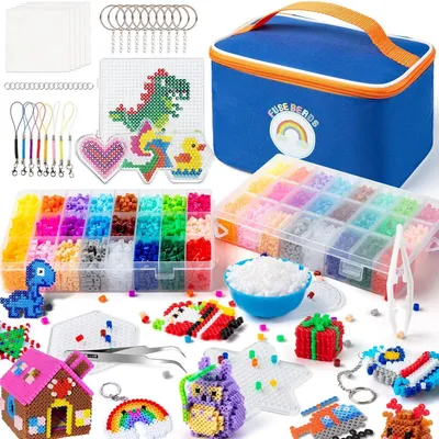 Immagine prodotto di Set di perline termoadesive, 12000 pezzi, diametro 5 mm, 26 colori, con custodia, 4 piastre per stirare, 2 contenitori, pinzette, kit per attività creative, adatto a bambini dai 6 anni in su