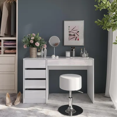Image de Coiffeuse Vicco Sherry blanc/blanc brillant 119.8cm avec tabouret, Model 57600