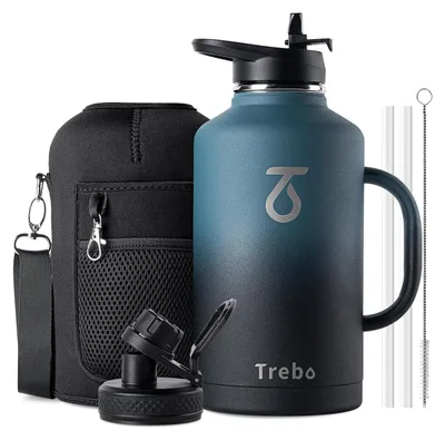 Produktbild von Solidchoice – Isolierte Wasserflasche, 2 Liter, mit Griff und Trinkhalm