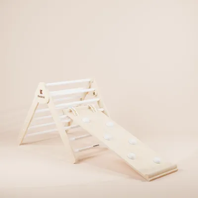 Produktbild von KINDAHOLZ 5in1 Pikler Kletterdreieck inkl. 2-in-1 Rutsche & Sicherheitsbändern, Indoor-Spielplatz Klettergerüst Set für Kinder ab 1 Jahr