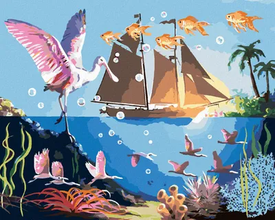Produktbild von Zuty - Malen nach Zahlen - MEER, VÖGEL, FISCHE, BOOT UND SONNENUNTERGANG (D. RUSTY RUST), 40x50 cm, mit Keilrahmen (bereits gespannt)