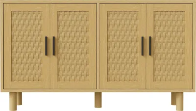 Zdjęcie produktu dla UnboxG Komoda z litego drewna dębowego 140x40x80 cm – 4 drzwi Komoda Szafka do przechowywania Sypialnia Salon Meble, stabilne i nowoczesne