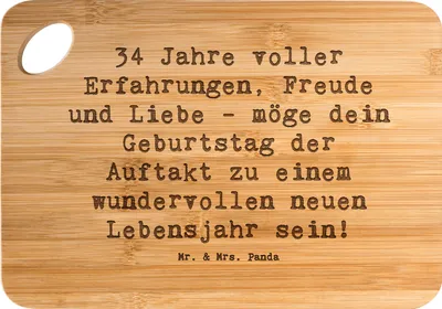 Produktbild von Mr. & Mrs. Panda schneidbrett Spruch 34. Geburtstag Erlebnisse - Transparent - Geschenk, Holzbrett, vesperbrett, unvergessliche, Erfolge, Hackbrett, Freude, Glückwunsch