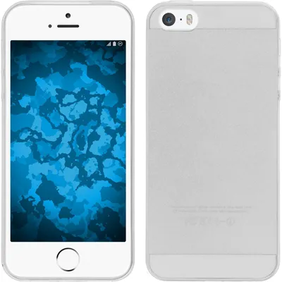 A front and back view of a white smartphone with a blue abstract wallpaper on the screen.
