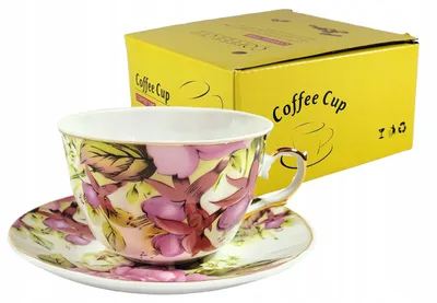 Zdjęcie produktu dla FILIŻANKA 230ml Kwiaty złoty brzeg Cienka Porcelana styl vintage Yamasen