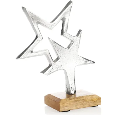 Produktbild von com-four® Premium Deko-Aufsteller Stern - Stern-Statue aus vernickeltem Aluminium auf Sockel aus Mangoholz - Deko-Stern zum Hinstellen - tolle Sterndeko