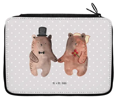 Produktbild von Mr. & Mrs. Panda Stifteetui Bär Heirat - Grau Pastell - Geschenk, Bleistiftetui, Federmappe, Teddy, Mäppchen, Etui, Federmäppchen, Schlampermäppchen