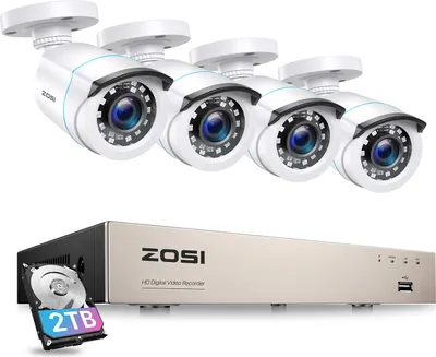Produktbild von ZOSI 1080P Aussen Überwachungskamera Set mit Video Kabel, 8CH 2TB HDD DVR mit 4X 2MP Outdoor Bullet Kamera Überwachung CCTV System Kabelgebunden, 24/7 Videoaufzeichnung, 24m IR Nachtsicht