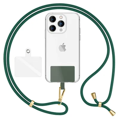 Image de HoldMe Air Edition - Lanyard universel avec 2 pads & mousqueton (or) - 160cm de sangle pour portable à porter autour du cou - Vert foncé