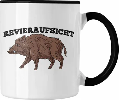 Produktbild von Trendation - Lustige Tasse "Revieraufsicht" Wildschwein Grafik Geschenk für Jäger Jägd (Schwarz)