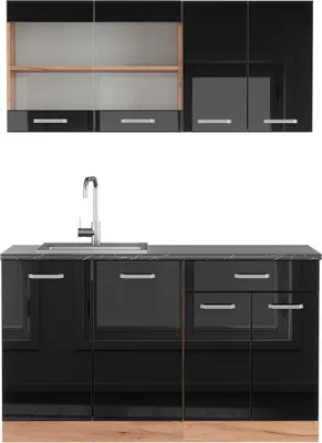 Produktbild von Singleküche Vicco R-Line Schwarz Hochglanz/Goldkraft Eiche 140 cm , AP Anthrazit, Model 42948