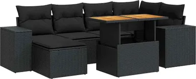 Produktbild von vidaXL 7-tlg. Garten-Sofagarnitur mit Kissen Schwarz Poly Rattan