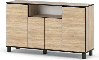 Produktbild von Skandinavische Kommode Sideboard Holz 140x80x35 für Wohnzimmer, Flur oder als Kommode Schlafzimmer - Minimalistisches Design - Qualität Sonoma Eiche