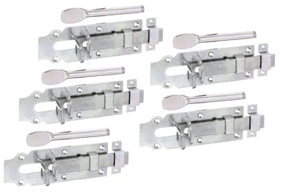 Produktbild von Alberts 841133 Stalltür-Schlossriegel, gerade, mit flachem Griff und befestigter Schlaufe, galvanisch verzinkt, dickschichtpassiviert, Platte 160 x 56 mm, 5er Set