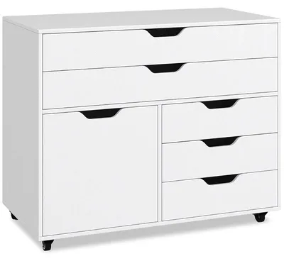 Obrázek produktu pro Úložná skříň s 5 zásuvkami a kolečky 9902146530, 77,5 x 40 x 64 cm, bílá