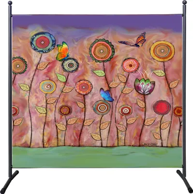 Produktbild von Paravent Outdoor Wetterfest 180 x 178 cm Retro Flowers | Raumteiler Stellwand Innen | Garten & Balkon Sichtschutz Blickdicht
