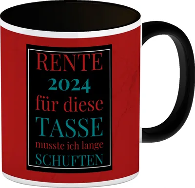 Produktbild von Rente 2024 Kaffeebecher in schwarz eine bunte Tasse für Rentner in rot