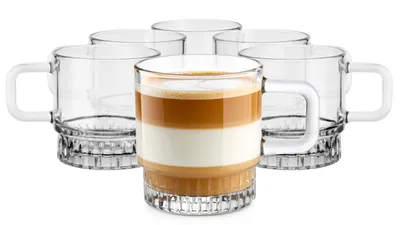 6 Kaffeegläser 240 ml mit Henkel, transparent, spülmaschinengeeignet