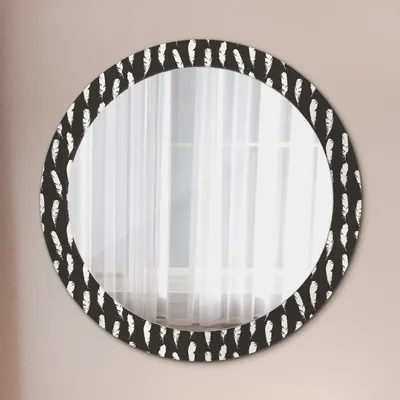 Produktbild von Spiegel Rund mit Aufdruck - Wandspiegel Design Wandmontage – Badspiegel - Rundspiegel - Federn - Rund: Ø80cm