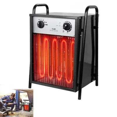Productafbeelding van LZQ Elektrische verwarming, 9 kW, 400V - Bouwverwarmer, elektrische heater, verwarmingsstraal, verwarmingstoestel, verwarmingsventilator met thermostaat en 3 warmtestanden, zwart