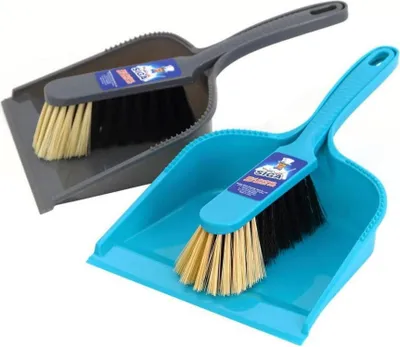 Image de MR.SIGA Ensemble de balayage Pelle et balai à fermeture automatique, Lot de 2, Bleu & Gris