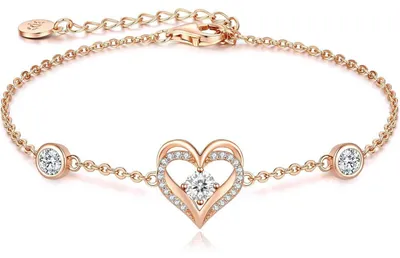 Produktbild von Armband Damen 925 Sterling Silber Herz Rosegold Geburtsstein Zirkonia Geschenk