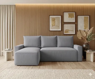 Produktbild von CORNERO Ecksofa mit Schlaffunktion HAVANA in L-Form Sofa mit Schlaffunktion und Bettkasten EckcouchEcksofa L-Form Grau Ottomane links