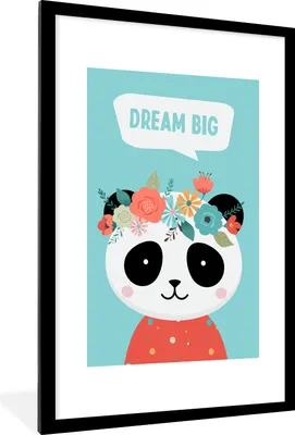 Produktbild von MuchoWow® Gerahmtes Poster Panda - Blumen - Zitat 60x90 cm - Poster mit Schwarzem Bilderrahmen Wandposter Rahmen Foto Bilder - Dekoration - Wandposter Wohnzimmer - Hochwertig