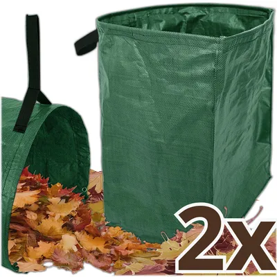 Zdjęcie produktu dla KRUMAD Zestaw 2 worków ogrodowych 200 l Worek na liście z 2 uchwytami Worek na odpady ogrodowe z wytrzymałego polipropylenu 56 x 43 x 76 cm Składany Odporny na warunki atmosferyczne Do liści, trawy i gałęzi