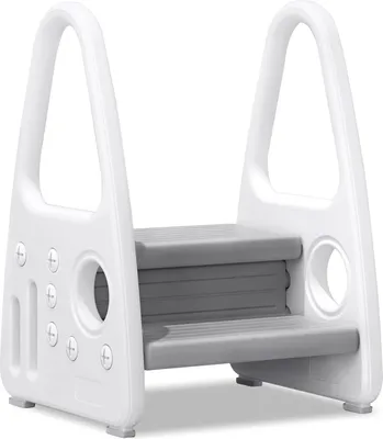 Produktbild von JOIEYOU Tritthocker Kinder 2-Stufen Lernturm Hocker Kinder HDPE Kinder-Trittschemel Doppeltritthocker Bad Toiletten Schlafzimmer Tragfähigkeit von 50 kg, Grau