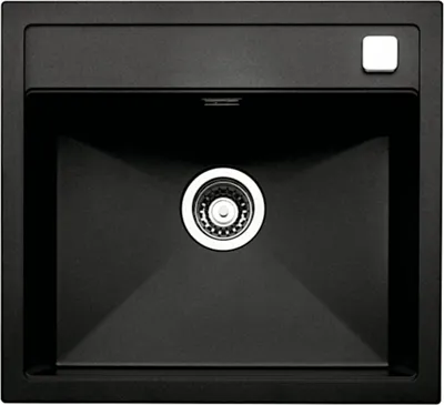 Produktbild von NABER Spüle ANGOLA 56 in NERO mit Drehexcentergarnitur verchromt / Auflagespüle / Einzelbecken / 60 cm Schrankbreite