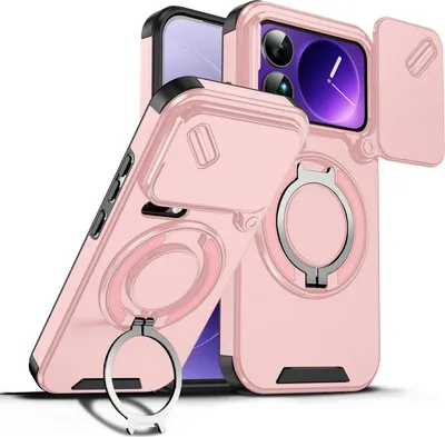 Obrázek produktu pro Dvouvrstvé pouzdro pro Xiaomi 17 Pro, posuvným krytem fotoaparátu a magnetickým kroužkovým stojánkem Růžový
