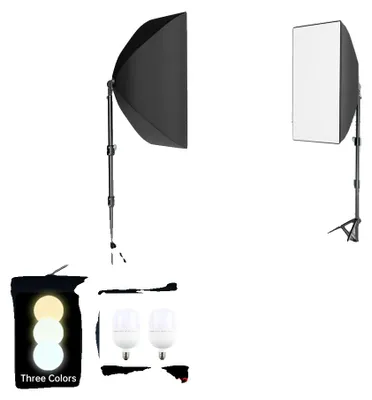 Image de Kit d'éclairage pour photographie, trépied de lumière réglable, compatibilité avec une grande variété de lampes, 2 ampoules à trois couleurs