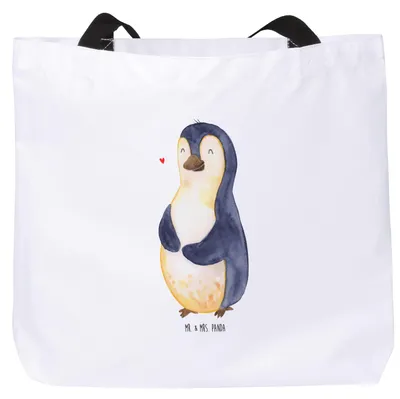 Produktbild von Mr. & Mrs. Panda Stoffbeutel Pinguin Diät - Weiß - Geschenk, Tasche, Einkaufstasche, Abnehmen, Bauch, Pandatasche, Kugelrund, Motivation, Strandtasche, Schultasche