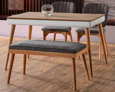 Produktbild von Esszimmer Set Hocker Hochwertig Garnitur Tisch 2x Stühle Design Braun Möbel