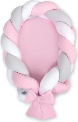 Produktbild von 2-in-1 geflochtener Babykokon - Weiß, Grau und Rosa