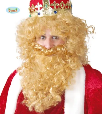 Produktbild von Weihnachtskönig Perücke Bart Kostüm Herrscher Edel Blond Mit Krone Nobler Look Festlich Märchenhaft Feiertagsaccessoire Eleganz Thema, Farbe: Gelb