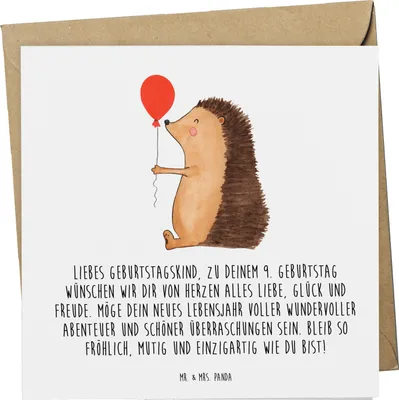 Produktbild von Mr. & Mrs. Panda Grußkarte 9. Geburtstag Glück - Weiß - Geschenk, Klappkarte, Geburtstagsfeier, anlasskarte, neues Lebensjahr, doppelkarte, Alter, Happy Birthday, Freude