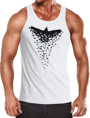 Produktbild von Herren Tank-Top Rabe Vogel-Schwarm Tiermotiv Muskelshirt Muscle Shirt Neverless® weiß XXL