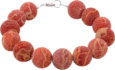 Produktbild von Armband aus Natur-Koralle 14mm Kugel mit Poren 925 Silber rot-orange Armschmuck